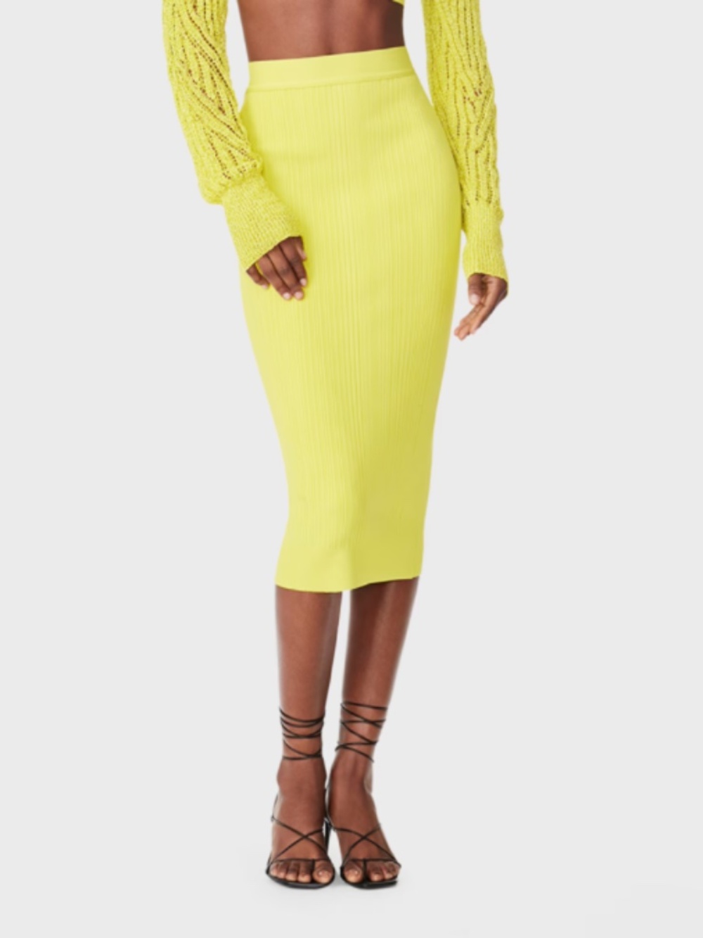 Herve Leger Variegated Rib Midi Pencil Skirt Charteuse NWT